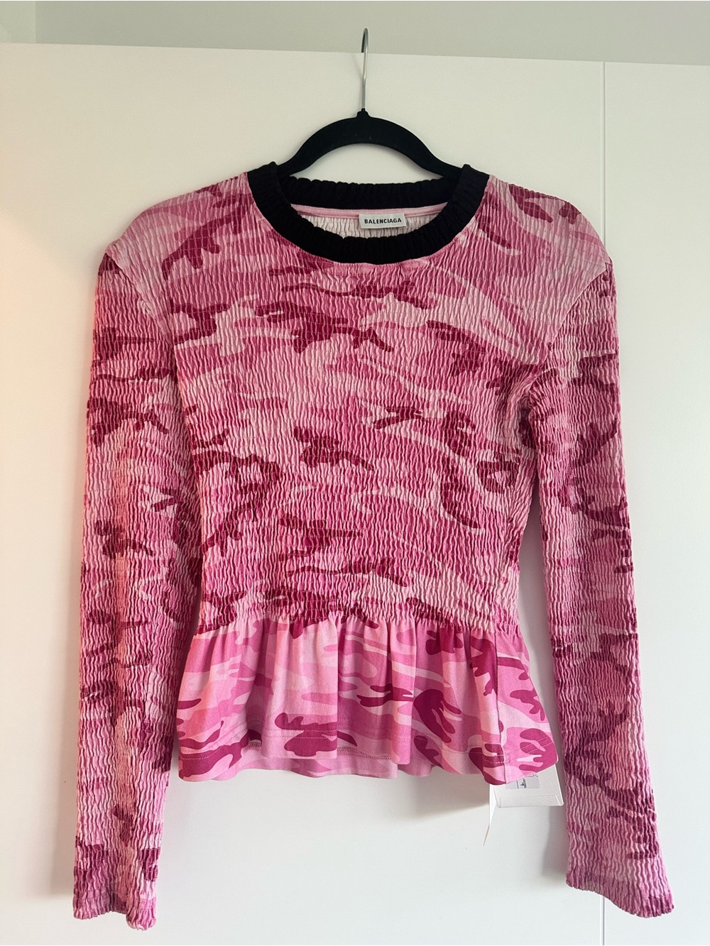 Balenciaga Pink Camouflage Long Sleeve Peplum Tee